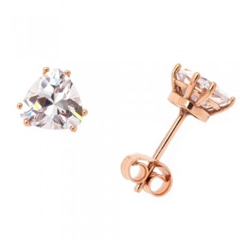 Ασημένια μονόπετρα σκουλαρίκια 925 σε ροζ χρώμα