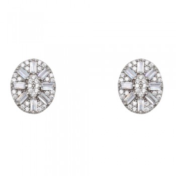 Ασημένια οβάλ καρφωτά σκουλαρίκια 925 με ζιργκόν