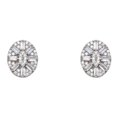 Ασημένια οβάλ καρφωτά σκουλαρίκια 925 με ζιργκόν