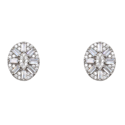 Ασημένια οβάλ καρφωτά σκουλαρίκια 925 με ζιργκόν