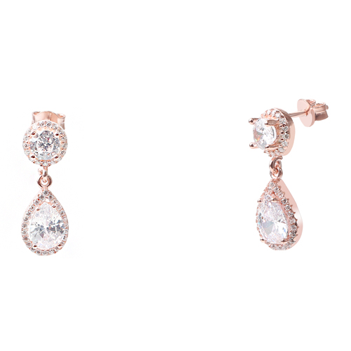 Ασημένια σκουλαρίκια σταγόνες 925 σε ροζ χρώμα