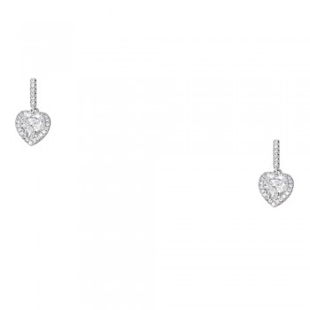 Ασημένια ημικρεμαστά σκουλαρίκια καρδιές 925 με ζιργκόν