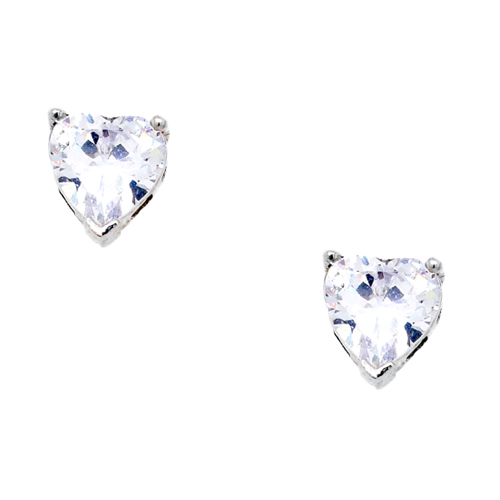 Ασημένια μονόπετρα σκουλαρίκια καρδιές 925