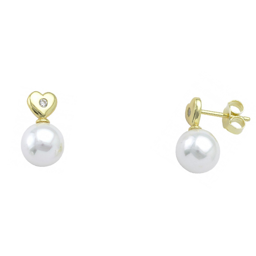 Ασημένια επιχρυσωμένα σκουλαρίκια καρδιές 925 με πέρλες