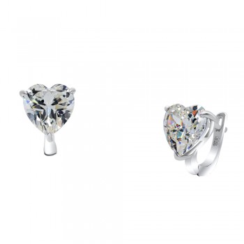 Ασημένια ημικρεμαστά σκουλαρίκια καρδιές 925 με ζιργκόν