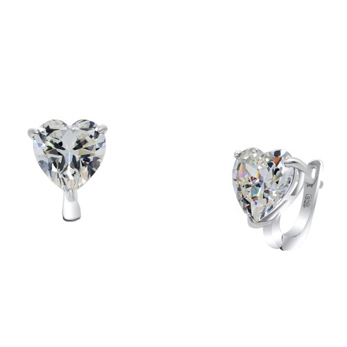 Ασημένια ημικρεμαστά σκουλαρίκια καρδιές 925 με ζιργκόν