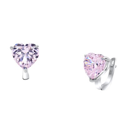 Ασημένια ημικρεμαστά σκουλαρίκια καρδιές 925 με ζιργκόν