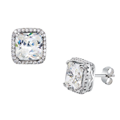 Ασημένια σκουλαρίκια τετράγωνες ροζέτες 925 με ζιργκόν