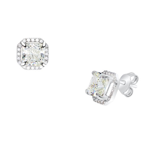 Ασημένια σκουλαρίκια τετράγωνες ροζέτες 925 με ζιργκόν