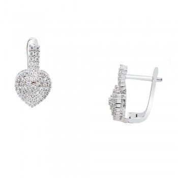 Ασημένια ημικρεμαστά σκουλαρίκια καρδιές 925 με ζιργκόν