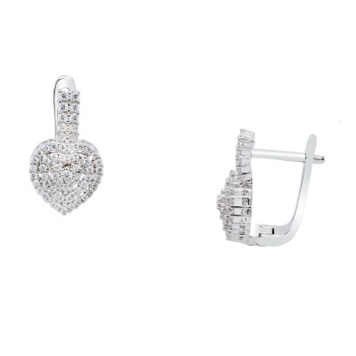 Ασημένια ημικρεμαστά σκουλαρίκια καρδιές 925 με ζιργκόν