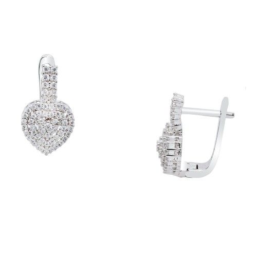 Ασημένια ημικρεμαστά σκουλαρίκια καρδιές 925 με ζιργκόν