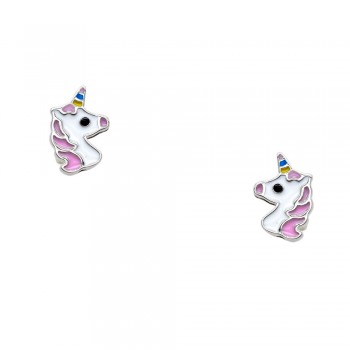 Ασημένια παιδικά σκουλαρίκια unicorn 925