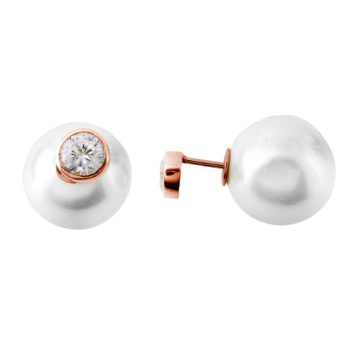 Ασημένια σκουλαρίκια 925 σε ροζ χρώμα με πέρλες και ζιργκόν