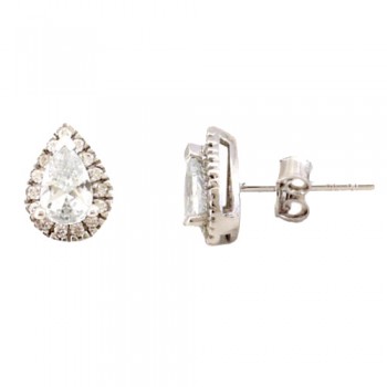 Λευκόχρυσα σκουλαρίκια σταγόνες Κ14 με ζιργκόν