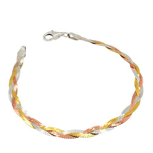 Ασημένιο τρίχρωμο βραχιόλι αλυσίδα 925