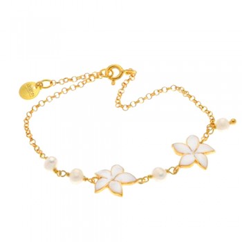 Ασημένιο επιχρυσωμένο βραχιόλι λουλούδια 925