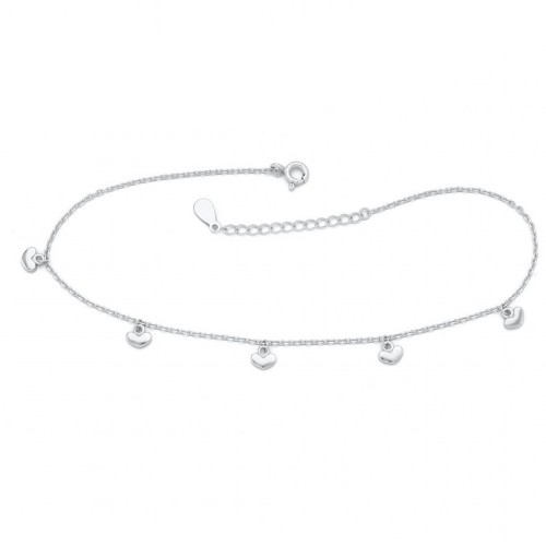 Ασημένιο βραχιόλι ποδιού 925 καρδιές