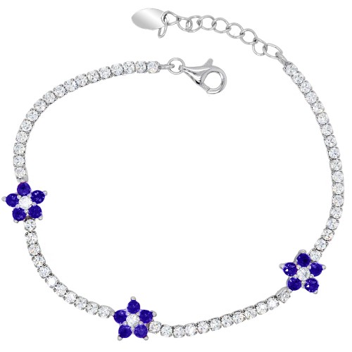 Ασημένιο βραχιόλι ριβιέρα 925 με λουλουδάκια