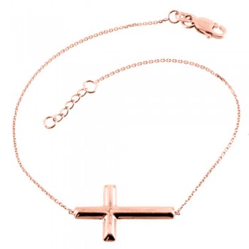 Ασημένιο βραχιόλι με σταυρό 925 σε ροζ χρώμα