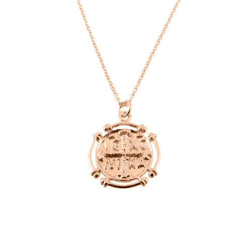 Ασημένιο κωνσταντινάτο φυλαχτό 925 σε ροζ χρώμα με αλυσίδα