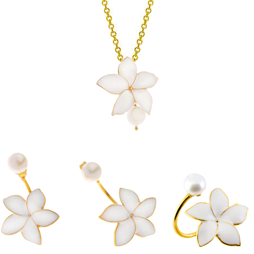 Ασημένιο επιχρυσωμένο σετ κοσμημάτων λουλούδια 925 με μαργαριτάρια