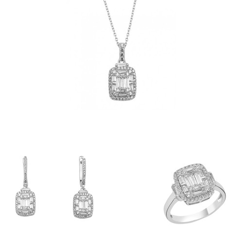 Ασημένιο σετ κοσμημάτων με κολιέ, σκουλαρίκια, δαχτυλίδι