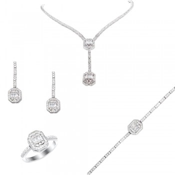Ασημένιο σετ κοσμημάτων 925 με κολιέ, βραχιόλι, σκουλαρίκια, δαχτυλίδι