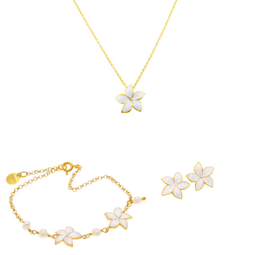 Ασημένιο επιχρυσωμένο σετ κοσμημάτων 925 με κολιέ, σκουλαρίκια, βραχιόλι