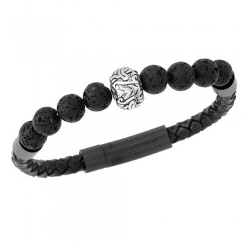 Βραχιόλι με ατσάλινο στοιχείο και πέτρες λάβας