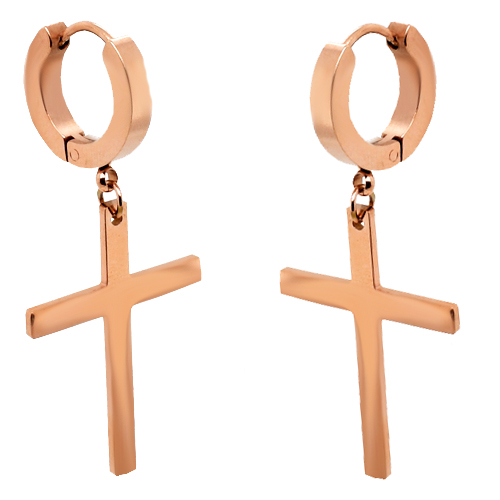 Ατσάλινα σκουλαρίκια κρίκοι με σταυρό