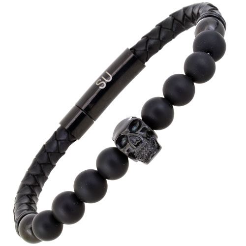 Βραχιόλι με ατσάλινο στοιχείο και πέτρες λάβας