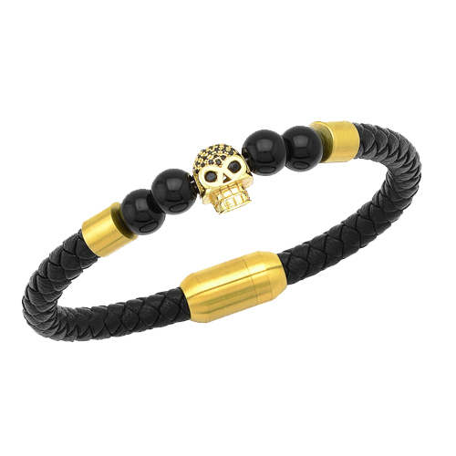 Ανδρικό βραχιόλι νεκροκεφαλή με ατσάλι