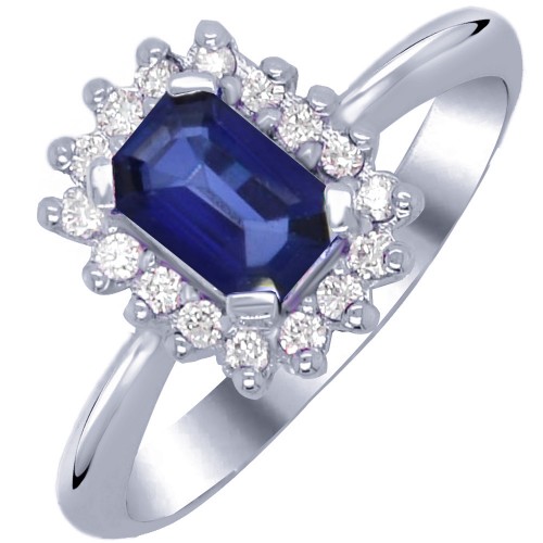 ΄Λευκόχρυσο δαχτυλίδι ροζέτα Κ18 με ζαφείρι και διαμάντια