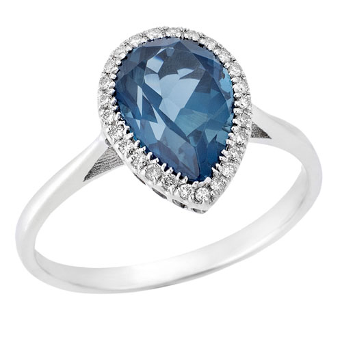 Λευκόχρυσο δαχτυλίδι Κ18 με London Blue Topaz και διαμάντια