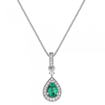 Λευκόχρυσο κολιέ Κ18 με ορυκτό σμαράγδι και brilliant