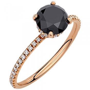 Μονόπετρο δαχτυλίδι από ροζ χρυσό Κ18 με black diamond