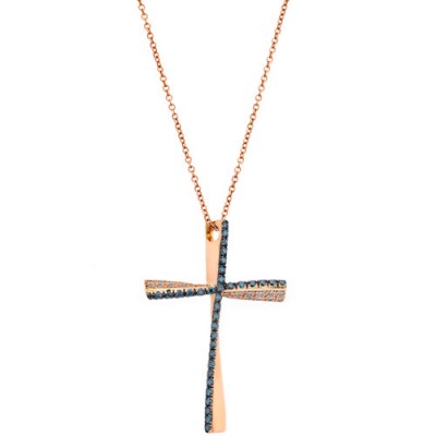 Ροζ χρυσός σταυρός Κ18 με διαμάντια