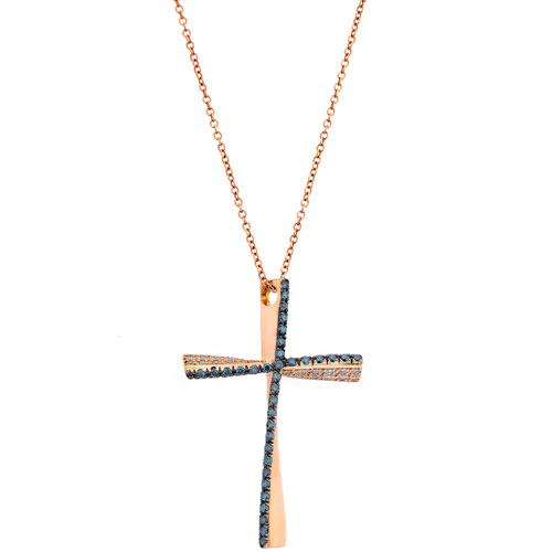 Ροζ χρυσός σταυρός Κ18 με διαμάντια