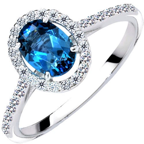 Λευκόχρυσο δαχτυλίδι Κ18 με London Blue Topaz και διαμάντια