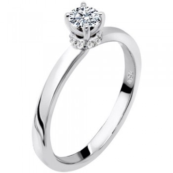Λευκόχρυσο μονόπετρο δαχτυλίδι Κ18 με διαμάντια