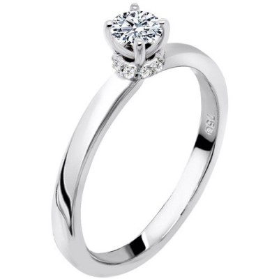 Λευκόχρυσο μονόπετρο δαχτυλίδι Κ18 με διαμάντια