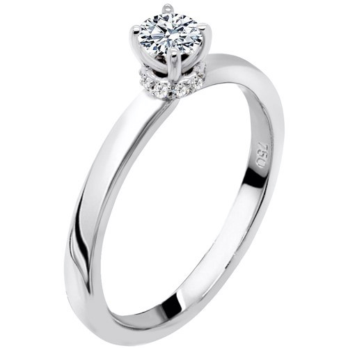 Λευκόχρυσο μονόπετρο δαχτυλίδι Κ18 με διαμάντια