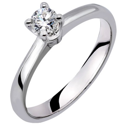 Λευκόχρυσο μονόπετρο δαχτυλίδι Κ18 με διαμάντια