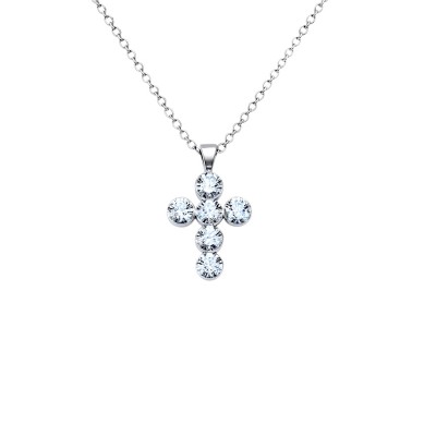 Λευκόχρυσος σταυρός Κ18 με διαμάντια και αλυσίδα