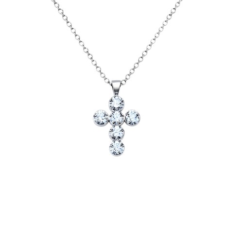 Λευκόχρυσος σταυρός Κ18 με διαμάντια και αλυσίδα