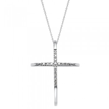 Λευκόχρυσος σταυρός Κ18 με διαμάντια και αλυσίδα