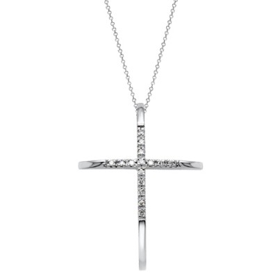 Λευκόχρυσος σταυρός Κ18 με διαμάντια και αλυσίδα