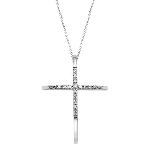 Λευκόχρυσος σταυρός Κ18 με διαμάντια και αλυσίδα
