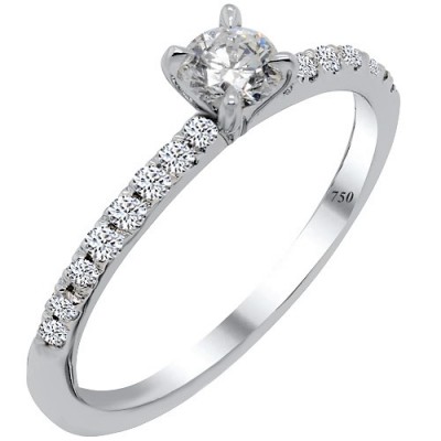 Λευκόχρυσο μονόπετρο δαχτυλίδι Κ18 με διαμάντια